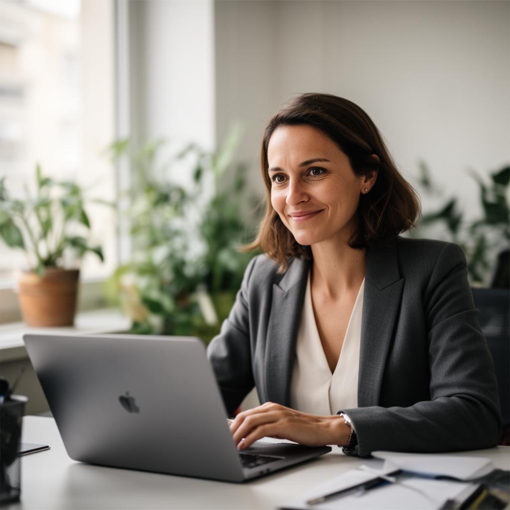 Professionnelle en réunion en anglais, confiante